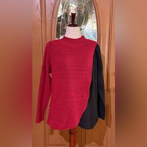 NWT Leo & Nicole Red and Black Asymmetrical Sweater - Size PXL